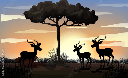 Gazelle in Africa scene silhouette