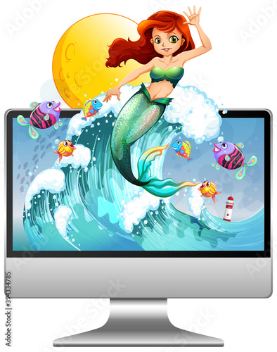 Mermaid on computer screen