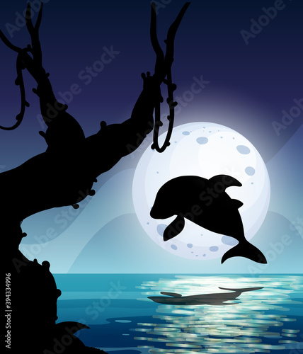 Dolphin in nature scene silhouette