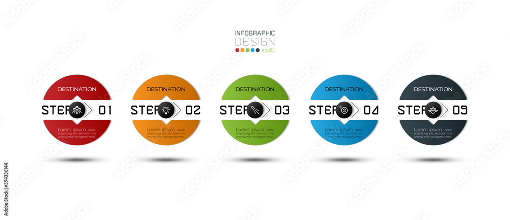 5 steps of circle design designed by vector infographic can be used in ...