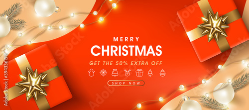 Merry Christmas sale banner template with festive decoration for christmas