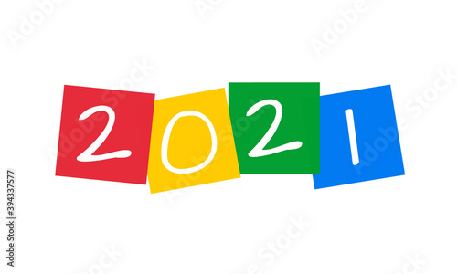 2021 new year, vector letters in colorful squares