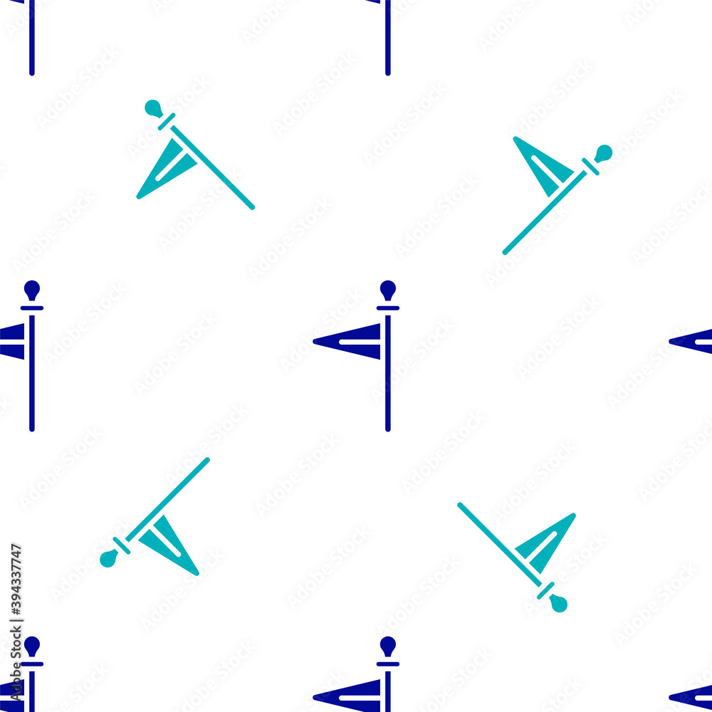 Blue Medieval flag icon isolated seamless pattern on white background. Country, state, or territory ruled by a king or queen. Vector.