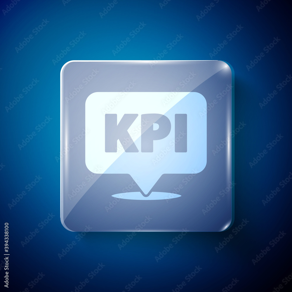 White KPI - Key performance indicator icon isolated on blue background. Square glass panels. Vector. White KPI - Key performance indicator icon isolated on blue background. Square glass panels. Vector.