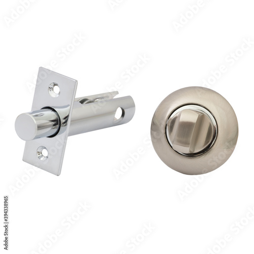 Night latch with steel-colored turn signal for interior and exterior doors on a white background