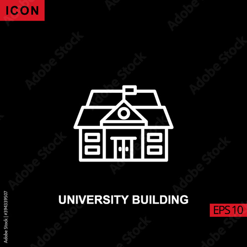 Icon university building vector on black background.