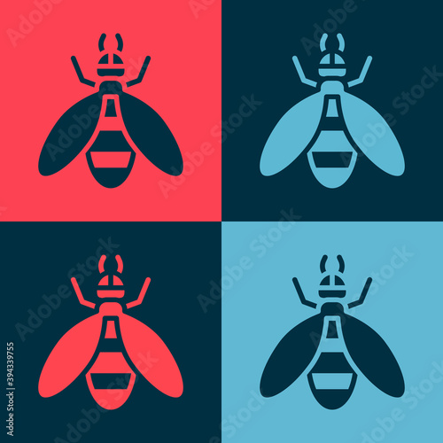 Pop art Bee icon isolated on color background. Sweet natural food. Honeybee or apis with wings symbol. Flying insect. Vector.