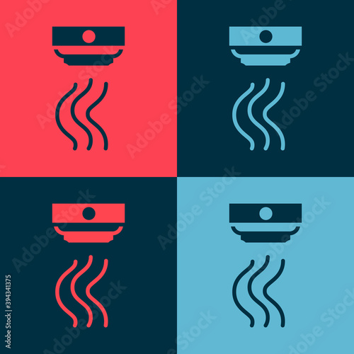 Pop art Smoke alarm system icon isolated on color background. Smoke detector. Vector.