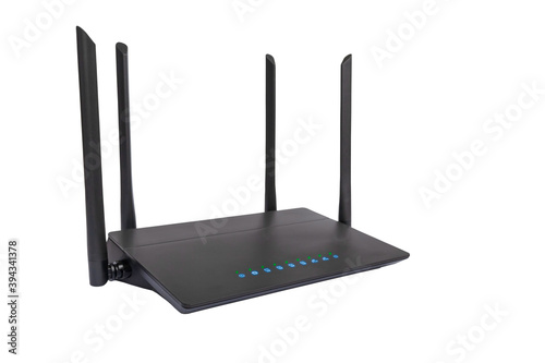black router on white background, internet technology background
