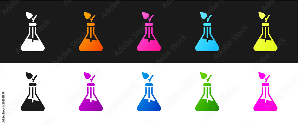 Set Plant breeding icon isolated on black and white background. Plants growing in the test tubes. Organic food ,agriculture and hydroponic. Vector. Set Plant breeding icon isolated on black and white background. Plants growing in the test tubes. Organic food ,agriculture and hydroponic. Vector.