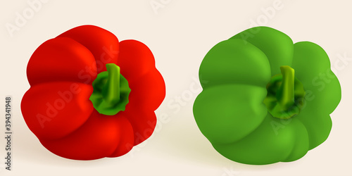 Slice pepper, Hungarian pepper, realistic sweet papper. Capsicum habanero colorful paprika isolated on light background.