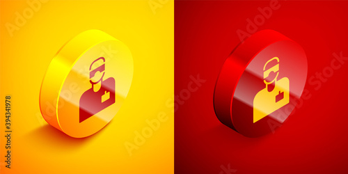 Isometric Laboratory assistant icon isolated on orange and red background. Circle button. Vector.