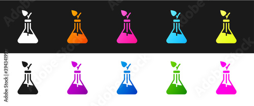 Set Plant breeding icon isolated on black and white background. Plants growing in the test tubes. Organic food ,agriculture and hydroponic. Vector.