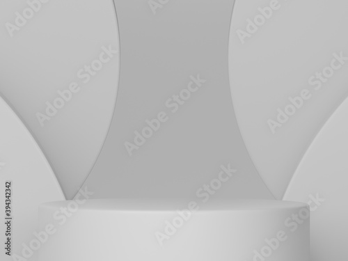 Minimal scene with podium and abstract background round shapes. Off white colors scene. 3d rendering.
