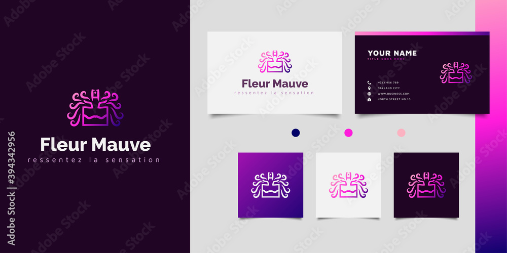 Luxury perfume logo design with colorful gradient and floral ornaments, can be used for beauty industry, cosmetics, salon, boutique, spa, or company