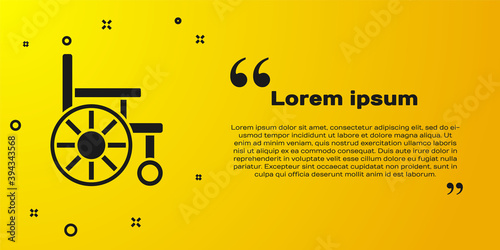 Black Wheelchair for disabled person icon isolated on yellow background. Vector.