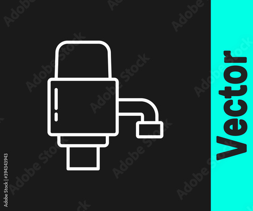 White line Mechanical pump for bottled water icon isolated on black background. Vector Illustration.