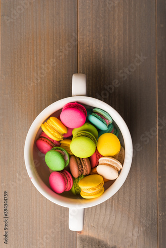 French colorful macarons background close up vintage tone