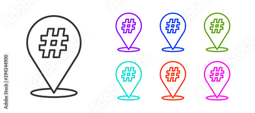 Black line Protest icon isolated on white background. Meeting, protester, picket, speech, banner, protest placard, petition, leader, leaflet. Set icons colorful Vector illustration