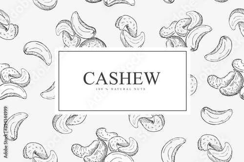 Card with cashew nuts. Line art style.