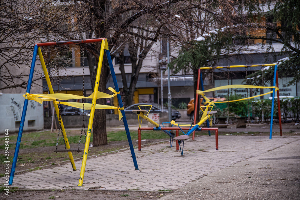 Kids playground quarantined and closed due to corona virus epidemic disease situation covid-19 Kids playground quarantined and closed due to corona virus epidemic disease situation covid-19