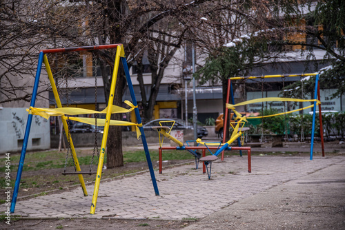 Kids playground quarantined and closed due to corona virus epidemic disease situation covid-19 
