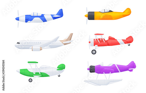 Set of airplanes side view. Air transport vector model