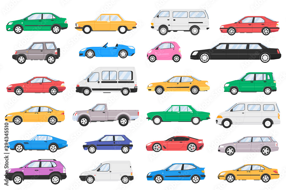 Naklejka premium Set of city cars. Vehicles transport vector illustration