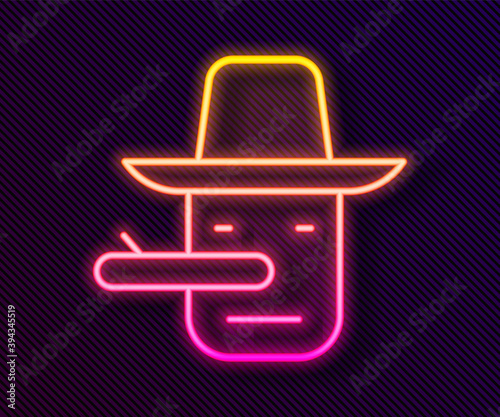 Glowing neon line Pinocchio icon isolated on black background. Vector.