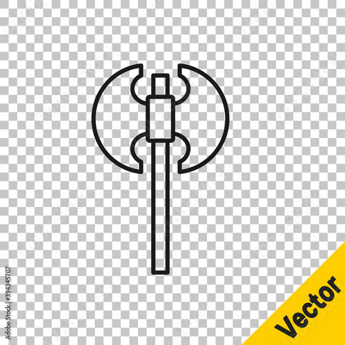 Black line Medieval axe icon isolated on transparent background. Battle axe, executioner axe. Medieval weapon. Vector.