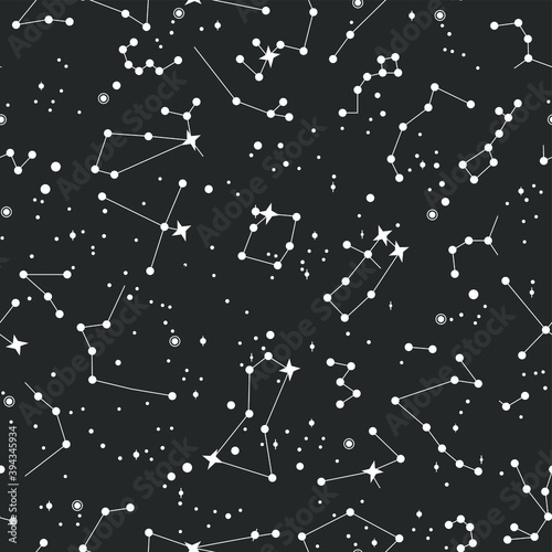Stars element pattern. Vector seamless stellar constellation background. Space/ cosmic/ zodiacal/ universe elements wallpaper. Astronomy/ Astrology objects. For fabric, textile, banner, design.