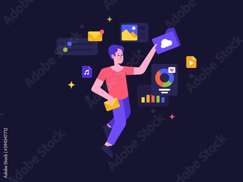 Online organization system. Concept of internet hosting, online service for file management and document storage