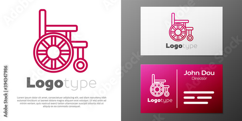 Logotype line Wheelchair for disabled person icon isolated on white background. Logo design template element. Vector.