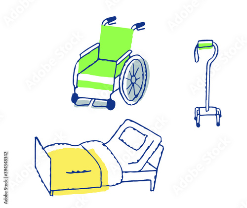 介護用品　車いすと介護用ベッドと歩行器