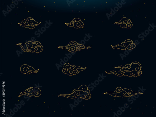 Set of Golden Clouds. Golden boho style