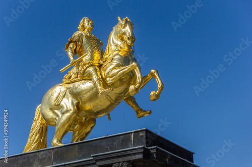 Historic Goldener Reiter statue in Neustadt neighbourhood of Dresden, Germany