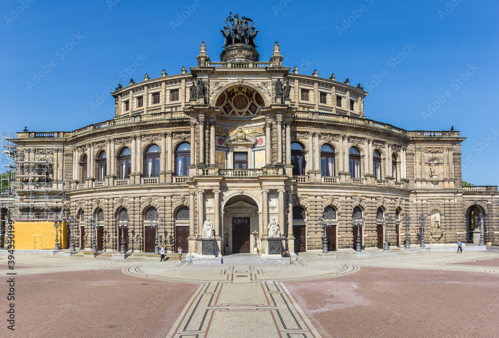 Front facade of the historic Semperoper opera building in Dresden, Germany
