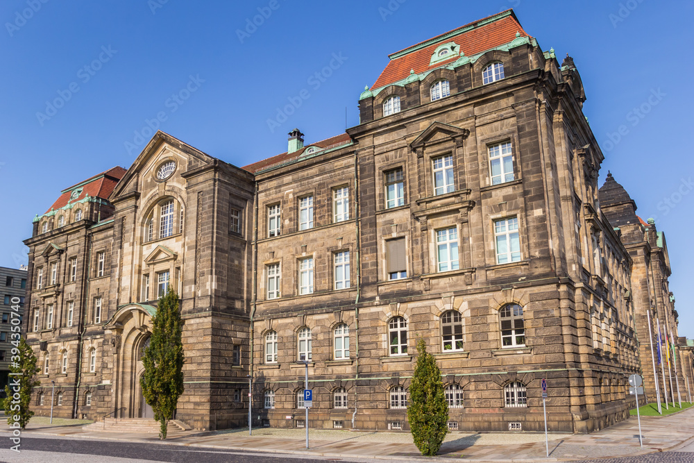 Side of the historic Staatskanzlei building in Dresden, Germany