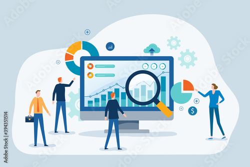 business people team analytics Data and research on web monitoring report dashboard monitor concept and finance investment graph report performance results with business meeting working concept