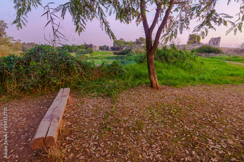 Sunset with lake, Antipatris Fort, Yarkon (Tel-Afek) National Park photo