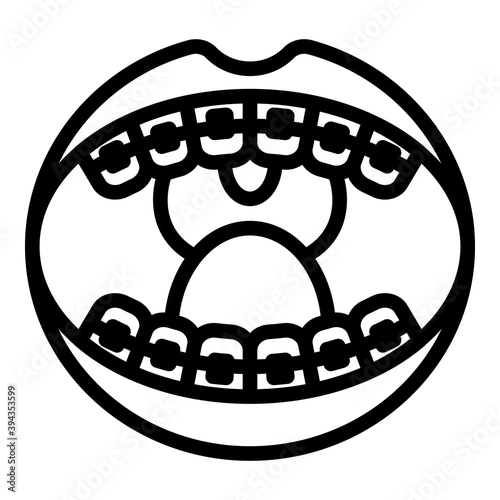 Open mouth braces icon. Outline open mouth braces vector icon for web design isolated on white background