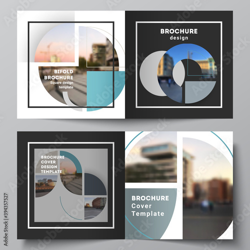Vector layout of two covers templates for square design bifold brochure, flyer, cover design, book, brochure cover. Background with abstract circle round banners. Corporate business concept template.