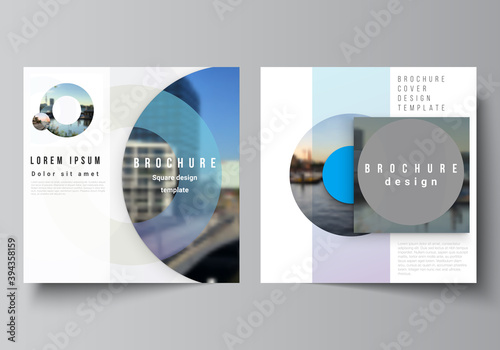 Vector layout of two square format covers templates for brochure, flyer, magazine, cover design, book design, brochure cover. Background template with rounds, circles for IT, technology. Minimal style