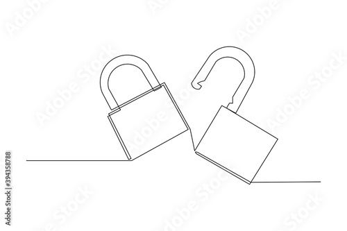 Continuous line drawing of padlock, One line art concept of business and real estate logo and symbol. vector illustration