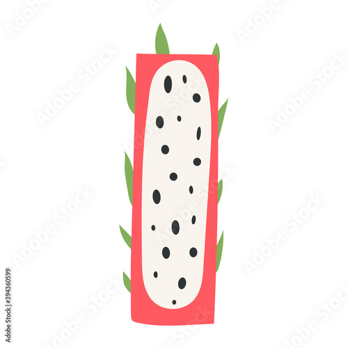 Dragon fruit in a form of letter I - fruit lettering design. Vector illustration.