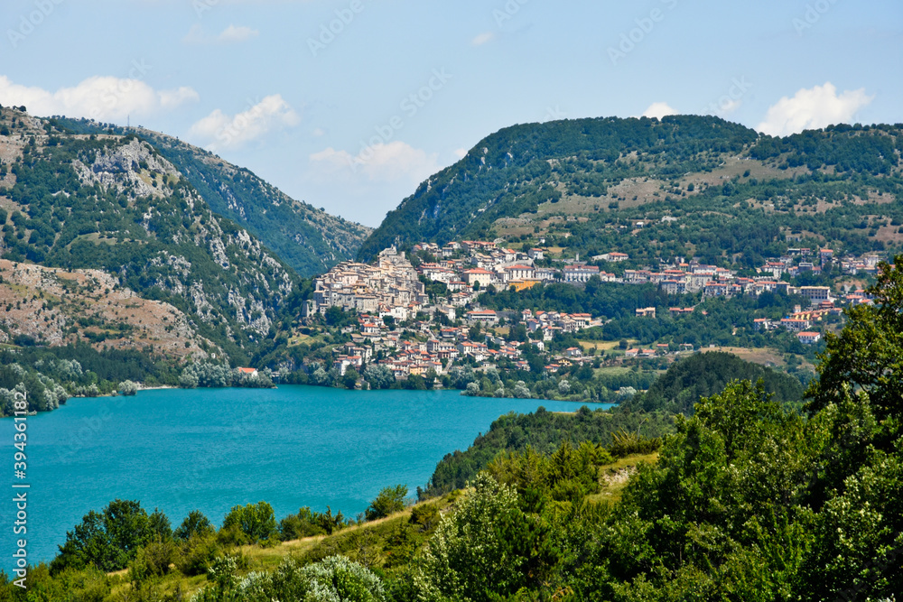 Panoramic view of the lake of Barrea in the Abruzzo region, Italy.