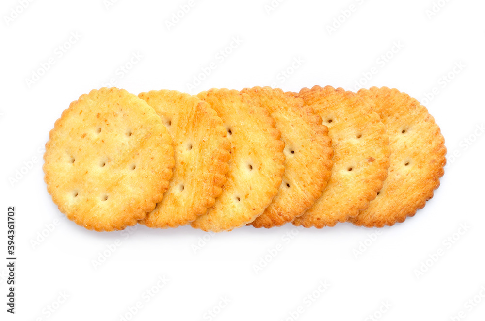 Top view of homemade delicious crackers on white background Top view of homemade delicious crackers on white background
