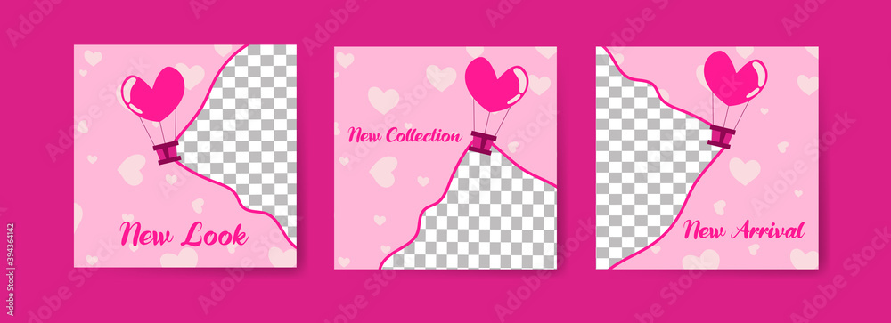 Social media post templates for digital marketing and sales promotion on valentines day. fashion advertising. Offer social media banners. vector photo frame mockup illustration