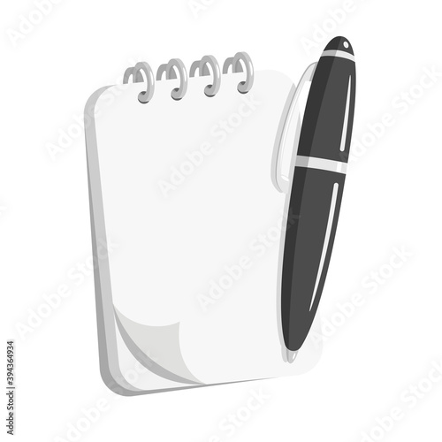 Illustration of a notebook and a ballpoint pen.