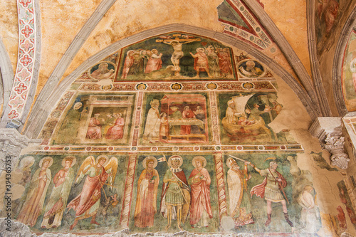 Frescoes inside the medieval church of San Flaviano Martire in Montefiascone (Italy)